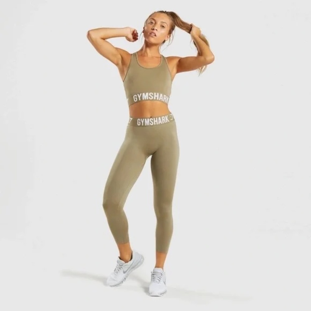 Gymshark Fit Seamless Leggings Washed Khaki/White | S